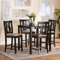 Baxton Studio RH338P-SandDark Brown-5PC Pub Set Baxton Studio Fenton Modern and Contemporary Transitional Sand Fabric Upholstered and Dark Brown Finished Wood 5-Piece Pub Set